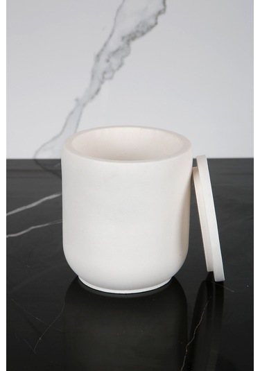 Mermer Desenli Beton Pamukluk Kapaklı Kutu Dekoratif Kutu Sade Beyaz