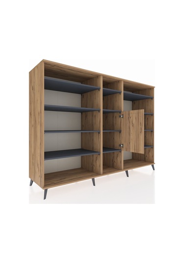 Kronos Dolap 12 Raflı Tek Kapaklı 220x59x163 Çam-çam/antrasit Çam-çam/antrasit