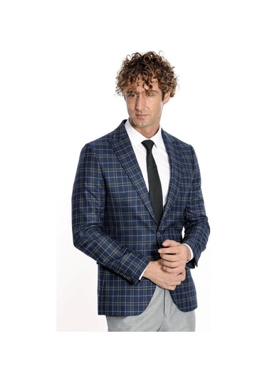 Ekose Lacivert Erkek Ceket 001