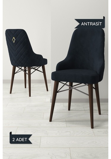 Ege Serisi,ceviz Gürgen Ayaklı 1.sınıf Babyface Kumaş Kahve Sandalye 2 Adet Antrasit