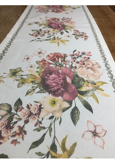 Çiçekli Duck Bezi Leke Tutmaz Runner ve İkili Kırlent