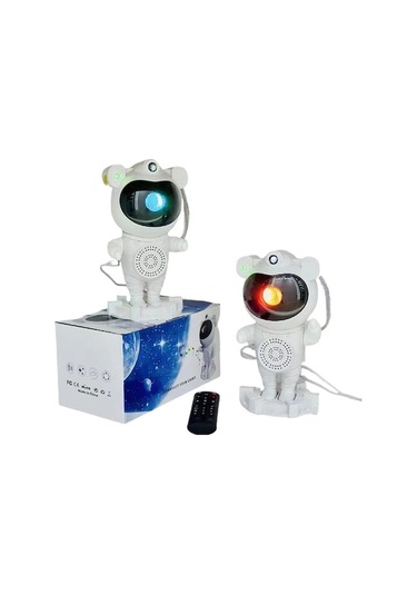 Yıldız Projeksiyonlu Astronot Şeklinde Bluetooth Hoparlörlü Usb Şarjlı Gece Lambası