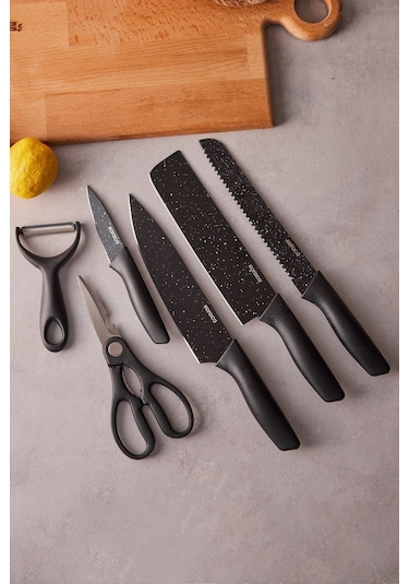 Karaca  Black Stone 6 Parça Makas ve Soyacaklı Bıçak Seti