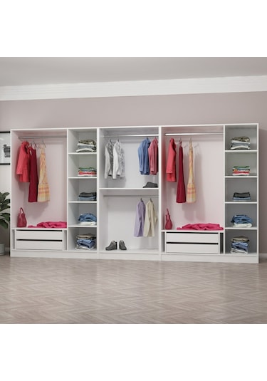 Kale 8 Kapak 4 Çekmece Zincir Dolap - Beyaz 190cm