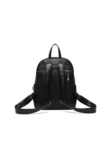 Kadın Düz Renk Çift Omuz Açık Hava Eğlence Büyük Kapasiteli Çok Fermuarlı Çanta Black Siyah