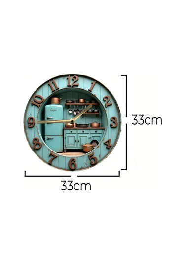Retro Mutfak Temalı Çift Katmanlı Mdf Duvar Saati 33 Cm 3d Görünümlü 2d Hd Baskı Sdw361 Renkli