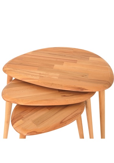 Naturel Masif Modern Doğal 3'lü Zigon Sehpa Seti