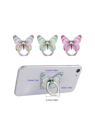 3 Paket Cep Telefonu Tutucu Halkaları Sevimli Kelebek Desenli Boyalı Metal 360 Dönebilen Cep Telefonu Tutucu Halkası Tokalı Pembe, Sarı, Yeşil