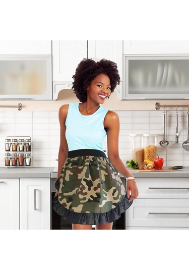 Kadın Bel Önlükleri Beyaz Cepli Yarım Garson Ev Garson Kamuflaj, Diğer