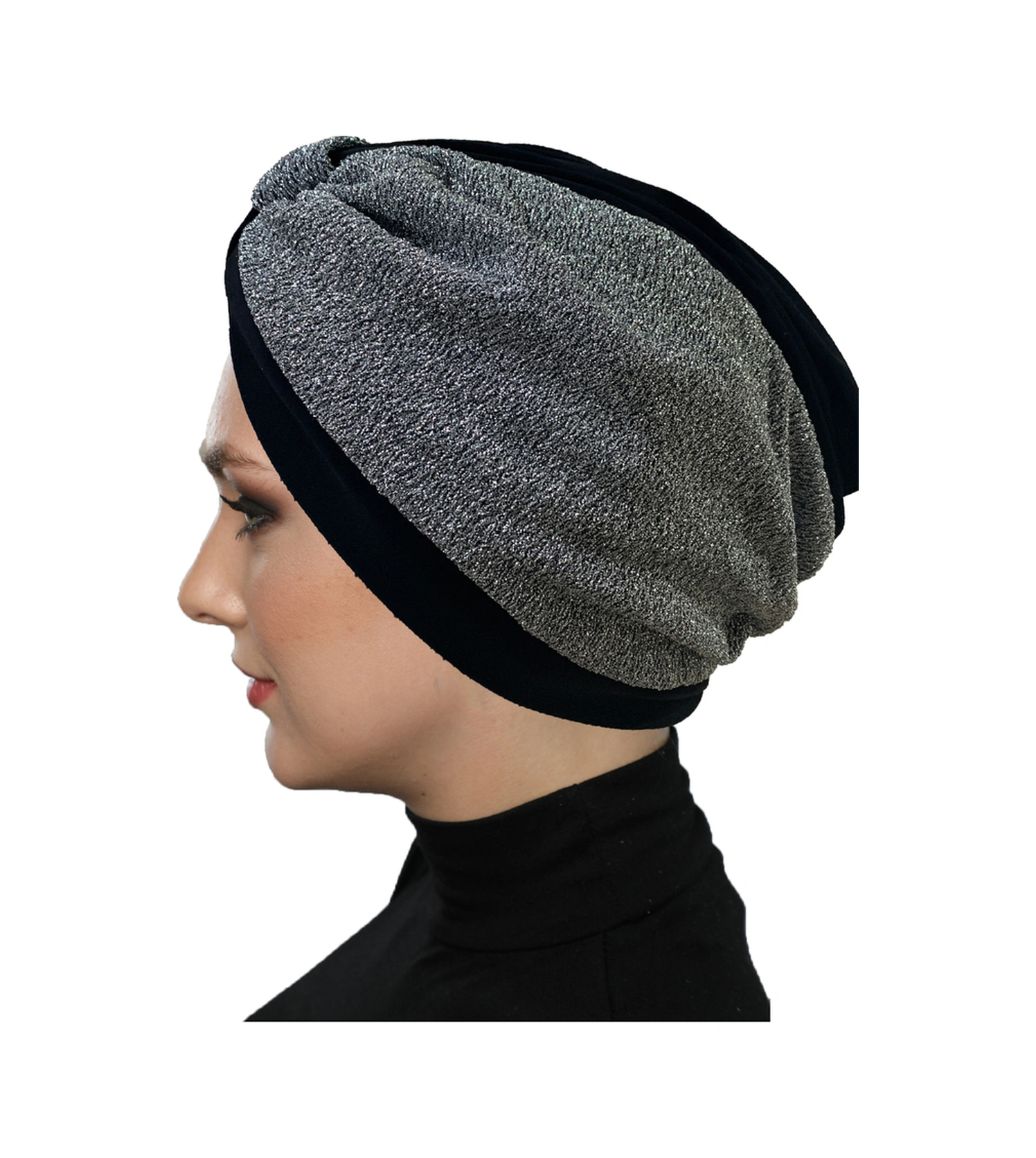 Özel Tasarım Siyah Gri Astarlı Hazır Türban Tesettür Abiye Bone Siyah-gri2