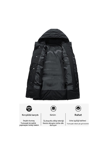 Erkek Kışlık Büyük Beden Sıcak Pamuklu Mont Siyah