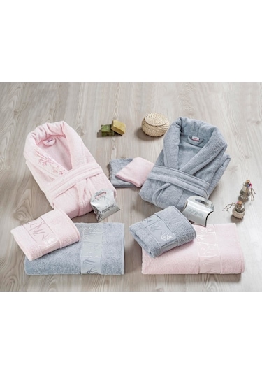 Nurpak Bambu Aile Bornoz Seti Pudra Gri