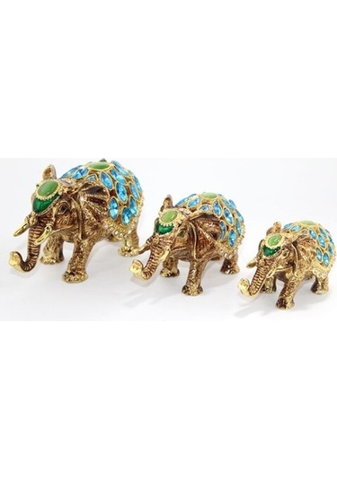 Swarovski Taşlı 3'lü Fil Figürü Model 2 Renkli