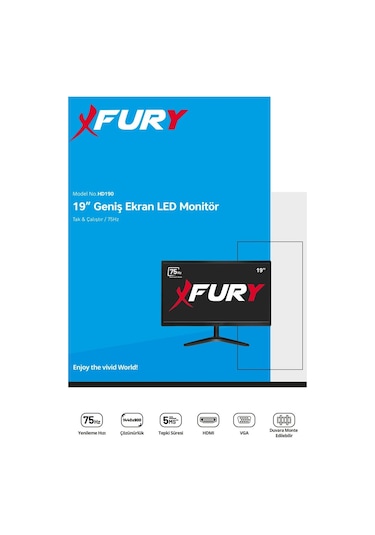 Fury 19" Geniş Ekran 75 Hz 5ms Vga,hdmı Led Monitör