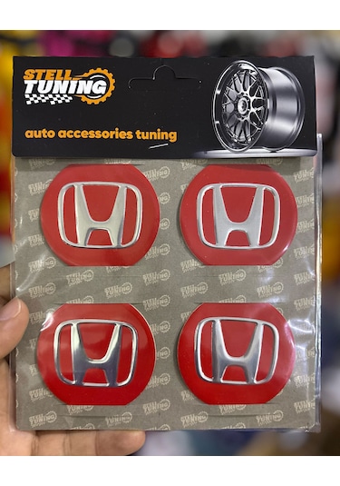 Universal Araç Uyumlu, Honda Jant Göbeği Arması, Sticker 4'lü Set 60mm Kırmızı