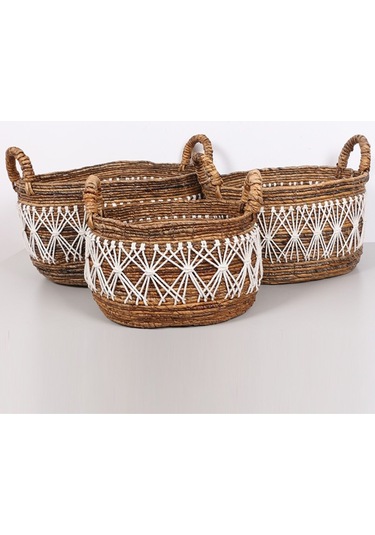 Ürgüp 34x31x28 Cm. Doğal Abaka El Yapımı Oval Sepet M Bej