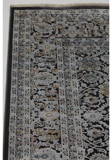 Çam Halı Buhara 3502 Siyah Romans Halı Eskitme Desenli Makine Halısı