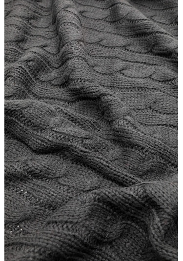 Biocotton Triko Ponponlu Örgü Tv Battaniyesi - Siyah