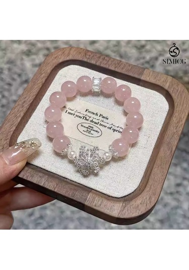 Doğal Pembe Kristal Kadın Üst Düzey Dönen Kar Tanesi Kristal Bileziği Pembe