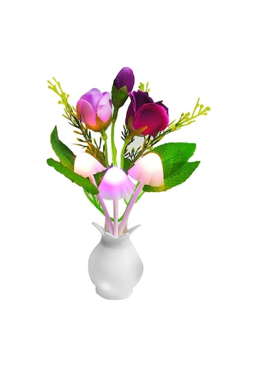 Mor F&p Renkli Van Tabanı Güzel Gül Mantar Işık Sensörü 4 Led Gece Lambası Ev Dekor Eu Plug Mor