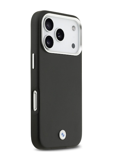 İphone 17 Pro Uyumlu Kılıf Bmw Lisanslı M-safe Özellikli Metal Logolu Tam Kaplama Deri Kapak Siyah Siyah