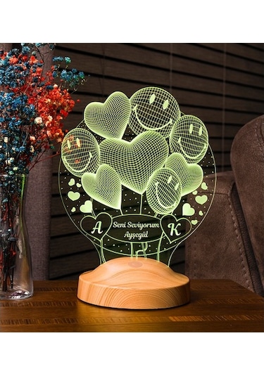 Sevgiliye Eşe Hediye 3D Smiley Kalpler Küre 3 Boyutlu Led Lamba