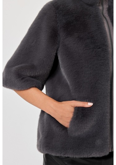 Cecilia Kül Gri Kadın Tüylü Mont 001