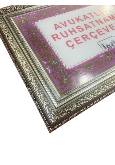 Avukatlık Ruhsatname Çerçevesi Gümüş Varaklı - 33x48 - Hakiki Cam