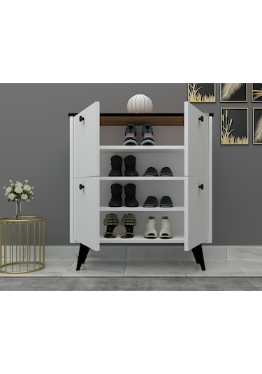 %100 Mdf Akus 4 Kapaklı Ayaklı Ayakkabılık Üstü Falez Beyaz