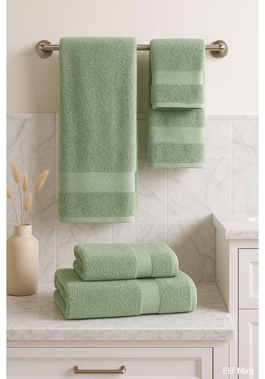 4 Lü Banyo Havlusu Seti %100 Pamuklu 70x140 Cm Pleasure Yeşil-yeşil