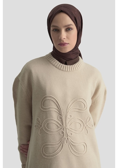 Armine İşleme Detaylı Kazak 25kd6003 Bej Bej