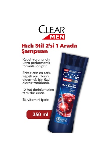 Clear Men Hızlı Stil 2'si 1 Arada Şampuan2 x 350 ML + Rosie