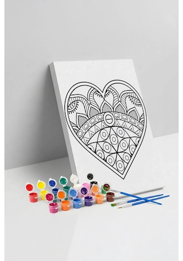Etnik Kalp Desenli Mandala Ahşap Boyama Seti 40x50 Cm
