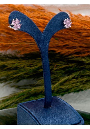 925 Ayar Gümüş Kalpli Pembe Kuvars Taşlı Zarif Kadın Küpe Gümüş