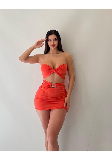 Pink Life Turuncu Sandy Kumaş Straplez Toka Detaylı Elb Turuncu