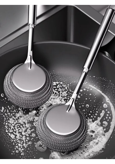 Dofolink Uzun Saplı Metal Fırça - Dayanıklı Tereyağı Ve Lebdeği Kaldırıcı, Tencere, Tava Temizliği İçin 1 Adet Gri
