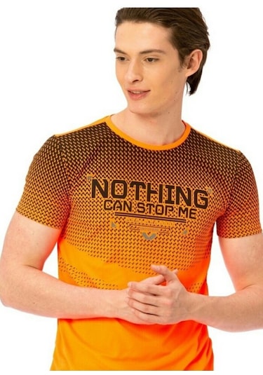 Lc Waikiki Baskılı Bisiklet Yaka Tişört T-shirt Koyu Turuncu