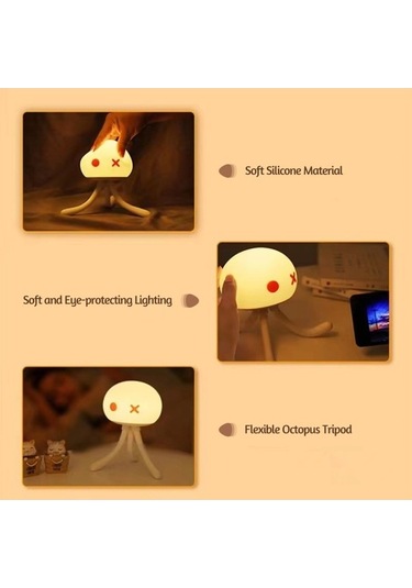 Prestigegoods Sevimli Denizanası Bebek Gece Lambası Kısılabilir Bebek Başucu Lambası Silikon Ç, Led, Masum Rüya Işıltısı Beyaz