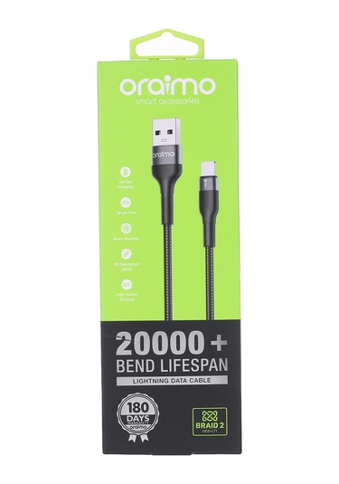 Teltree Oraimo Lightning Şarj Kablosu 5v/2a Hızlı Şarj 1m Dayanıklı Nilon Omuz 20.000 Eğme Ömrü