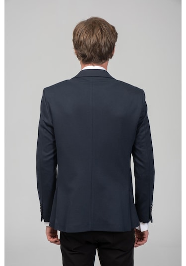 Cekmon Erkek Astarlı Çift Yırtmaçlı Örme Esnek Kumaşdan Yakası Ve Mendili Detaylı Klasik Ceket 001