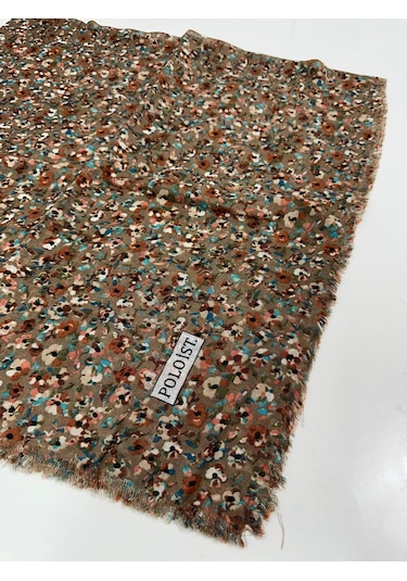 Poloist Desenli Flamalı Keten Eşarp- 05653 Kahverengi