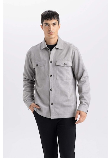 DeFacto Regular Fit Polo Yaka Süet Gömlek Ceket D3379AX25SPGR308