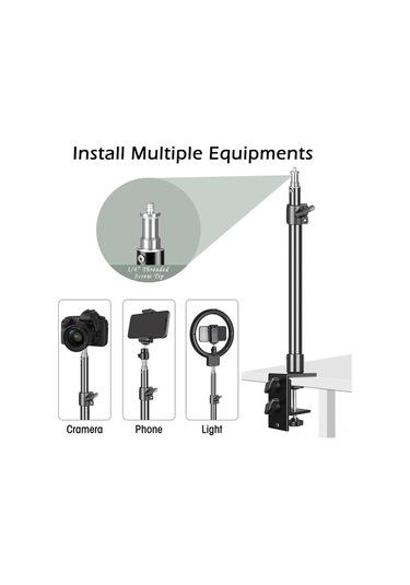Dofolink Masaüstü Fotoğraf/videografi Ayaklığı - Yükseklik Ayarlı Alüminyum - Telefon Tutucu İle Kugulü Bir Başa