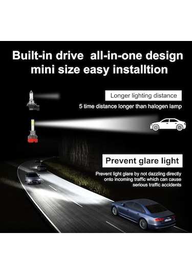 Yaozixa H1 Led Araba Farı, 6000k Soğuk Beyaz, 60w, Ip65 Su Geçirmez, 360 Işık Açısı, Kolay Kurulum Plug & Play