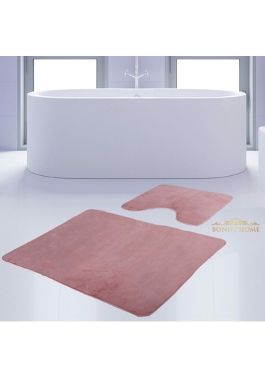 Bonny Home Unicolor Düz Pembe 2li Banyo Paspası Halısı Seti Kaymaz Pembe