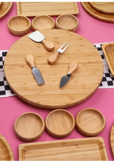 Atbyhome Bambu Sense 6 Kişilik 27 Parça Doğal Bambu Kahvaltı Takımı Kahvaltı Seti Sunum Seti Bambu