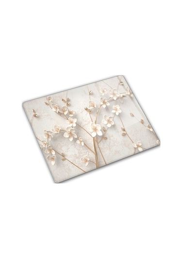 Cam Kesme Tablası - Cam Kesme Tahtası Beyaz Çiçek 29cm X 34cm