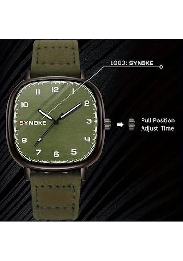 Synoke Kuvars Moda Erkek Kol Saati Yeşil Kahverengi