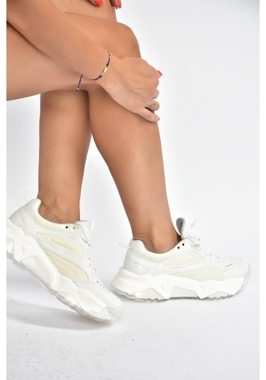 Fox Shoes V312611809 Beyaz Kalın Tabanlı Spor Ayakkabı Sneakers Beyaz-suni Deri