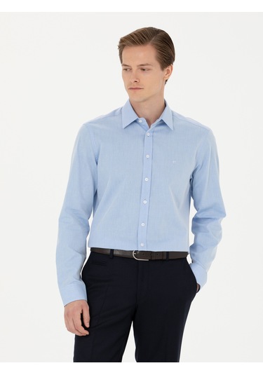 Cacharel Açık Mavi Slim Fit Uzun Kollu Klasik Gömlek Denım